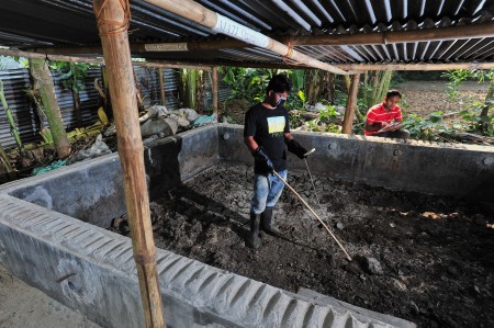 Checking the processed human waste  