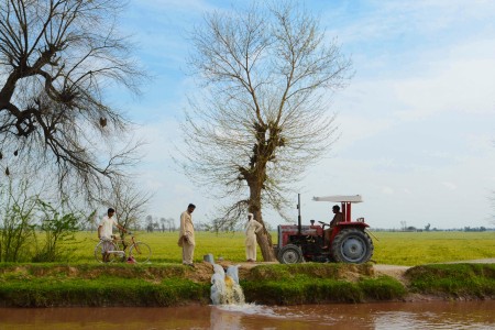 Farmers let out excessive water from their fields.