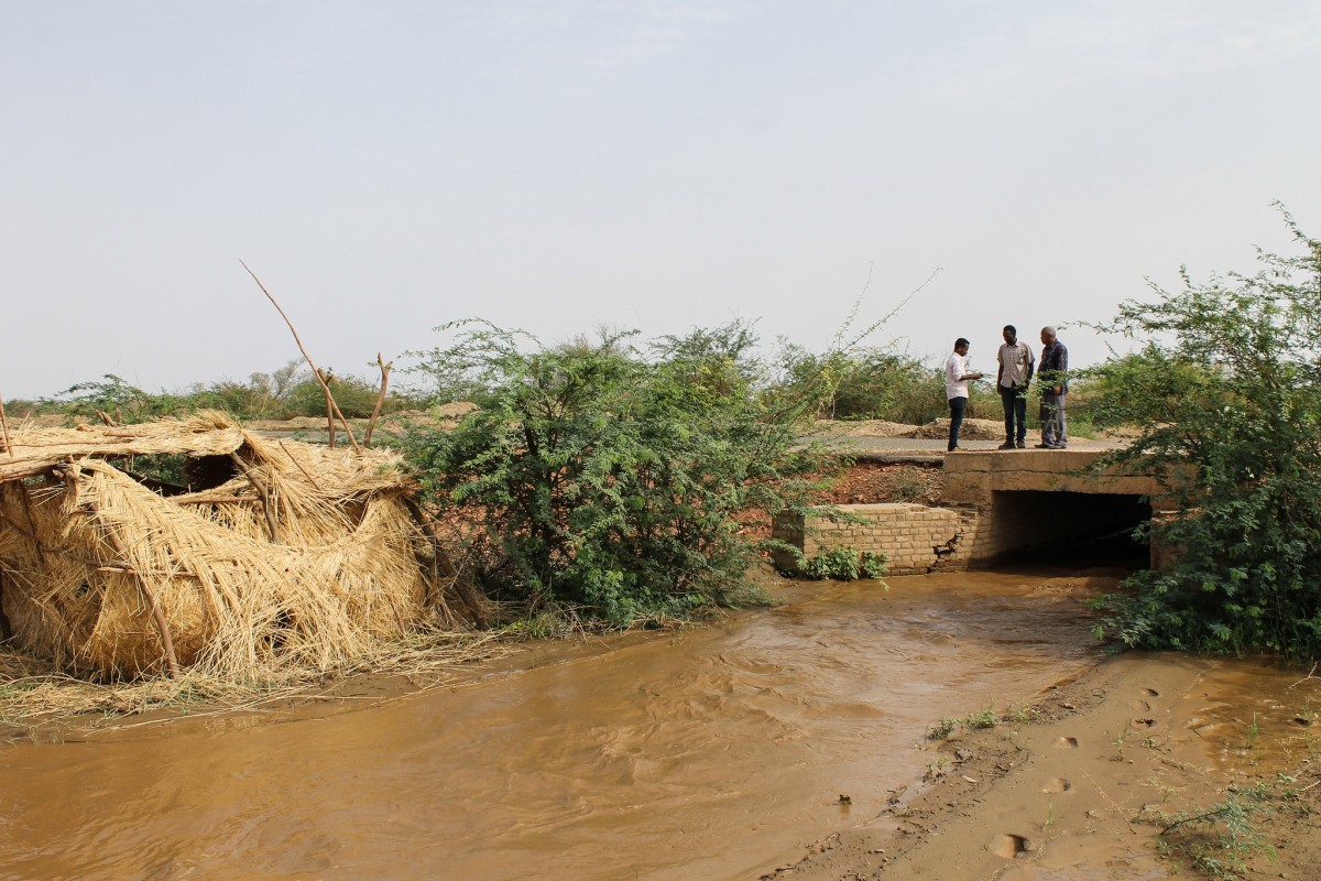 Researchers monitor the canal flow in the Gash irrigation scheme. Kassala State, Sudan.