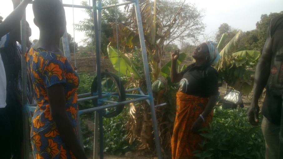 A farmer using a rope and washer pump for irrigation in Nyangua, Upper East Region, Ghana. A farmer using a rope and washer pump for irrigation in Nyangua, Upper East Region, Ghana.