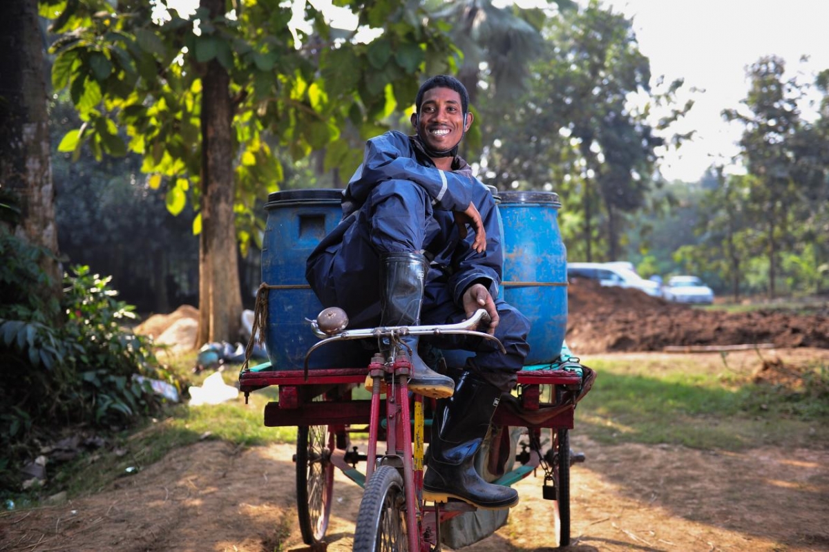 Pit latrine emptiers in Bangladesh collect and transport human waste to a site where it is processed into fertilizer. 