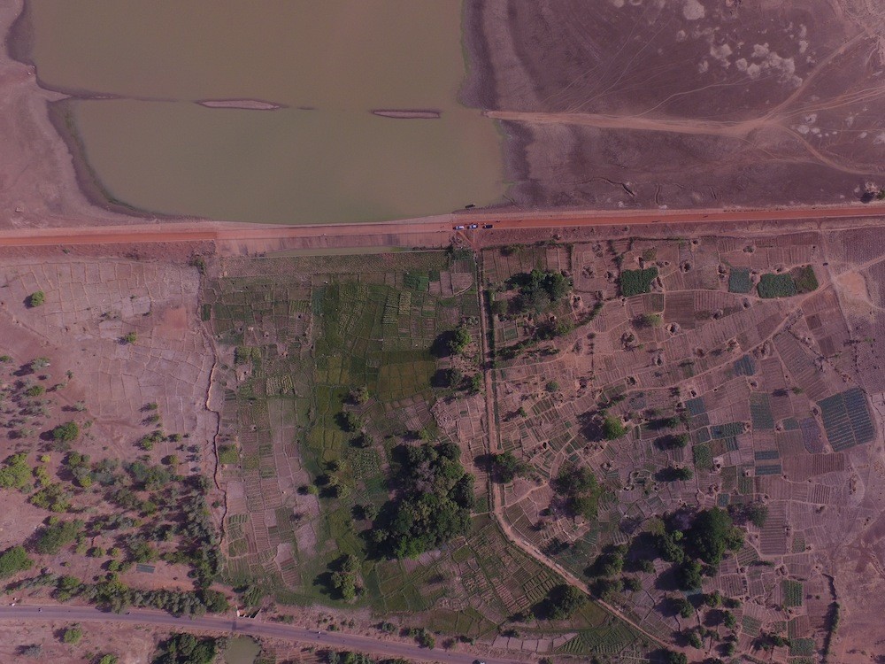 Aerial image over dam and irrigation scheme at Bidiga, 20 April 2016