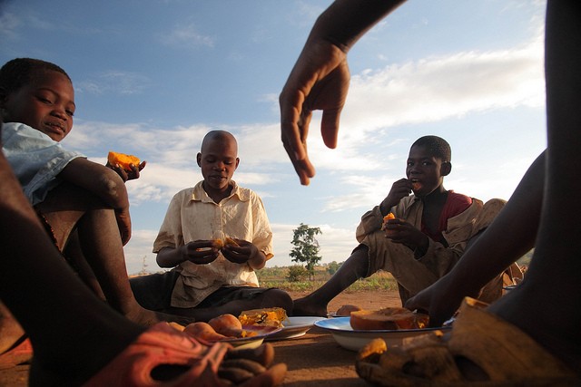 Mozambique eating sweet potato Mozambique eating sweet potato