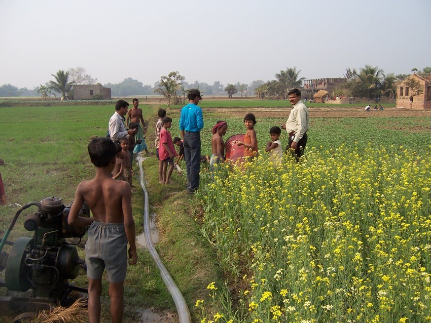 Measuring the discharge from a diesel pump in West Bengal, India
