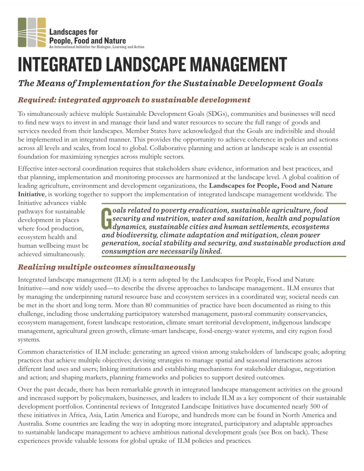 Integrated Landscape Management for the SDGs Statement